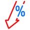 GDP decrease fall, red arrow percent icon. Vector GDP, investment profit loss arrow down symbol