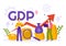 GDP or Gross Domestic Product Vector Illustration with Economic Growth Column and Market Productivity Chart in Flat Cartoon