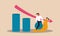 Gdp slow forecast and slump economy. Slowdown arrow and decline estimation statistic trend vector illustration concept. Currency