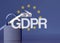 GDPR acronym  against the EU flag and a padlock and ethernet cable