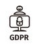 GDPR - General Data Protection Regulation. Personsl data. Schematic image. A man sits at the computer and rejoices. Lock