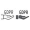 Gdpr on hand line and glyph icon, protect and secure, arm sign, vector graphics, a linear pattern on a white background.