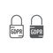 Gdpr lock line and glyph icon, access and secure, padlock sign, vector graphics, a linear pattern on a white background.
