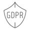 GDPR shield thin line icon, privacy and protect, safety sign, vector graphics, a linear pattern on a white background.