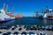 Gdynia Port Aerial View. Stena Line ferry at Baltic Container Terminal in Gdynia Harbour from Above. Pomeranian Voivodeship,