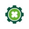 Gear attached with clover leaf logo icon design, four leaf clover and cogwheel illustration - Vector.