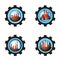 Gear blue Industrial petrochemical factory icon set on white.