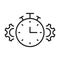 Gear and Clock Line Icon. Cog Wheel and Watch Time Deadline, Settings, Control Efficiency Concept Linear Pictogram