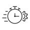 Gear and Clock Line Icon. Cog Wheel and Watch Time Deadline, Settings, Control Efficiency Concept Linear Pictogram