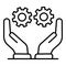 Gear cog company in hands icon, outline style
