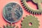 Gear cog and the Russian ruble on a pink background