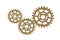 Gear and cogs wheels isolated on a white background, clock mechanism, brass metal engine industrial