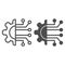 Gear connection line and solid icon. Gear with chip circuit, hardware or software symbol, outline style pictogram on