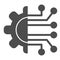 Gear connection solid icon. Gear with chip circuit, hardware or software symbol, glyph style pictogram on white
