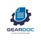 Gear document vector logo template with sheet or page symbol