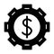 Gear with dollar inside solid icon. Cogwheel with dollar sign vector illustration isolated on white. Making money glyph