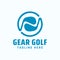 Gear golf logo with circular blue stick golf shape isolated on white color background. Vector design template