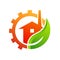 Gear home  vector icon with leaves.