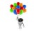 Gear knob character flying with balloons