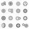 Gear mechanism icon set. thin line style stock vector.
