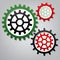 Gear sign. Vector. Three connected gears with icons at grayish b