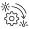Gear and sunset sunrise process line icon, Black bookkeeping concept, fake business sign on white background, ephemera