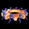 Gear wheel business process teamwork characters orange blue