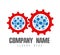 Gear wheel red vector icon. Globe combine configuration set on white background. mechanical technical work worked power sign.
