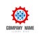 Gear wheel red vector icon. Globe combine configuration set on white background. mechanical technical work worked power sign.