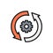 Gear wheel with two arrow, process, system update flat color line icon.