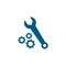 Gear And Wrench Blue Icon On White Background. Blue Flat Style Vector Illustration