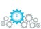 Gears Border Graphics Grey and Blue on White Background