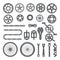 Gears, chains, wheels and other different parts of bicycle