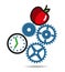 Gears and clock and apple