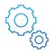 Gears cogwheel engine mechanism, gradient blue line icon