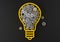 Gears cogwheels in yellow lightbulb shape over dark background - strategy, creative or business innovation modern minimal concept