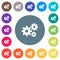 Gears flat white icons on round color backgrounds