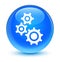 Gears icon glassy cyan blue round button