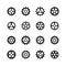 Gears icons. Vector clock gear set and transmission cogwheels isolated
