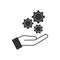 Gears and open hand icon. Mechanic services symbol. Sign cogwheel and hand vector