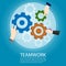 Gears teamwork concept, hand holding gear copy space vector