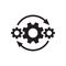 Gears wheel with arrows - concept black icon vector design. SEO creative logo sign. Exchange interaction symbol.