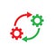 Gears wheel with arrows - concept icon vector design. SEO creative logo sign. Exchange interaction symbol.