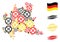 Gearwheel Composition Lombardy Region Map in German Flag Colors and Grunge Stamps