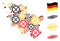 Gearwheel Mosaic Schleswig-Holstein Land Map in German Flag Colors and Grunge Seals