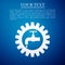 Gearwheel with tap sign as plumbing work logo flat icon on blue background