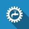 Gearwheel with tap sign as plumbing work logo flat icon with long shadow