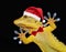 Gecko with santa claus hat and bow tie that greets everyone