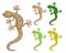 Gecko, set of the same image of a lizard in different colors. Vector illustration, isolated objects