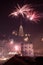 Gediminas\' Towerand view of Vilnius, Lithuania, fireworks